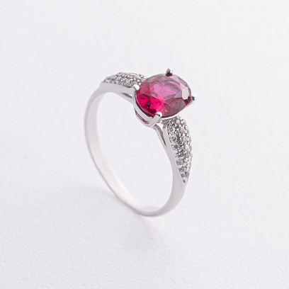 Срібна каблучка з синт. рубіном та фіанітами 1327/1p-HRUB