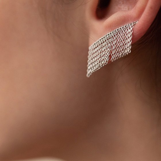 Сережки - клаймбери "Камілла" з ланцюжками (біле золото) с08183 №4