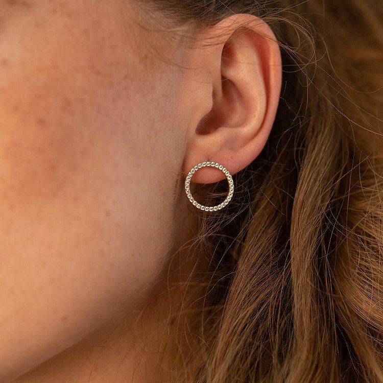 Серьги - пусеты "Круговорот" с фианитами 1.6 см (красное золото) с08377 от ювелирного магазина Оникс - 4