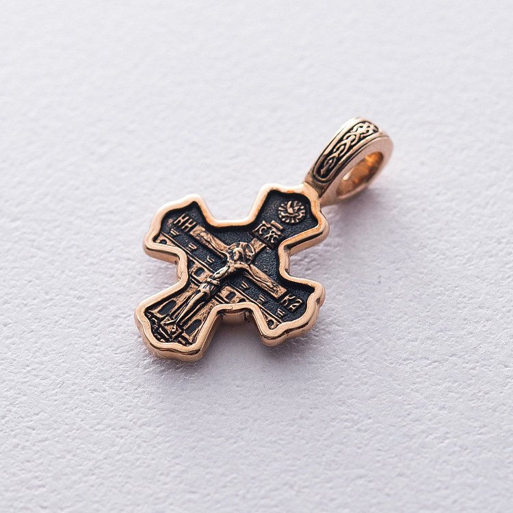 Золотий православний хрест "Розп'яття. Святитель Миколай Чудотворець" п02678 від ювелірного магазину Онікс