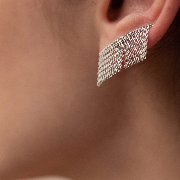 Сережки - клаймбери "Камілла" з ланцюжками (біле золото) с08183 від ювелірного магазину Онікс - 3