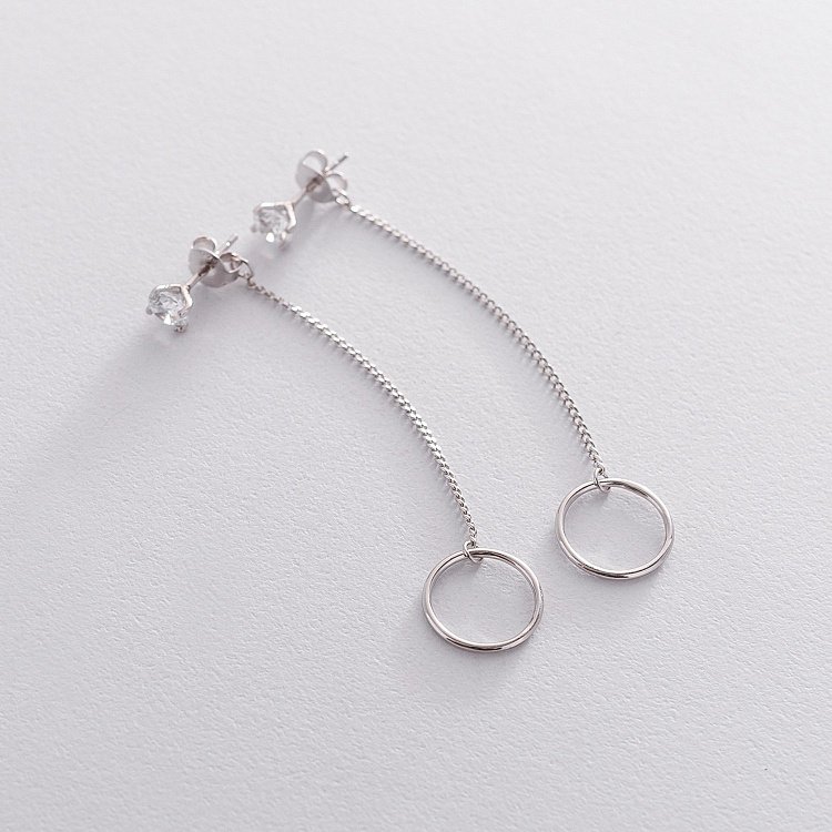 Срібні сережки - пусети з фіанітами 122537 від ювелірного магазину Онікс - 2