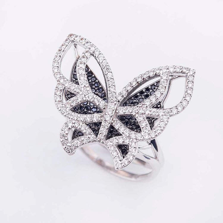 Золота каблучка "Метелик" з фіанітами к03893 від ювелірного магазину Онікс - 1