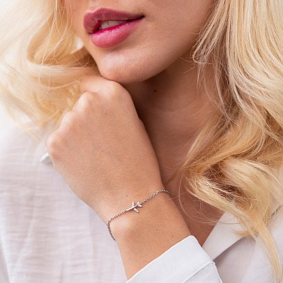 Серебряный браслет "Самолет" с фианитами 3184307401 №2