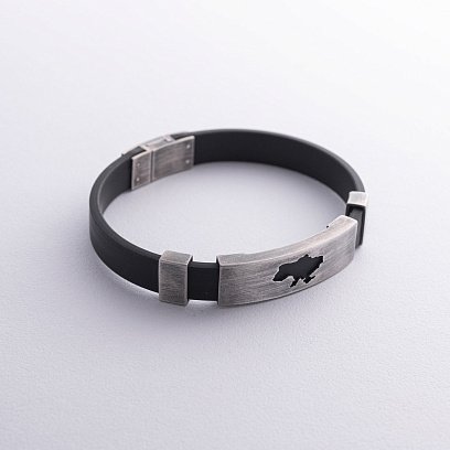 Каучуковий браслет "Карта України" зі срібними вставками 1081 №5