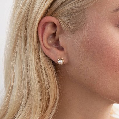 Золотые серьги - пусеты с жемчугом с07578 №4