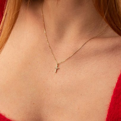 Колье "Крестик" в желтом золоте (фианиты) кол02508 №2