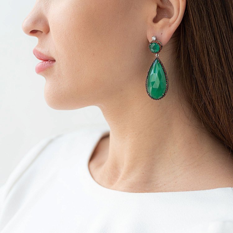 Золоті сережки (агат, гранат, цирконій) 7025256 від ювелірного магазину Онікс - 1