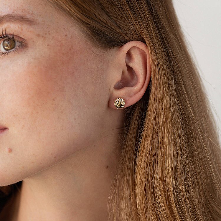 Сережки - пусети "Мушлі" в жовтому золоті с08464 від ювелірного магазину Онікс - 3