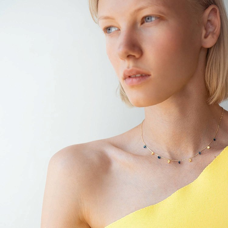 Золоте кольє "Українка" (сині та жовті фіаніти) кол02538 від ювелірного магазину Онікс - 9