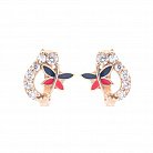 Дитячі золоті сережки "Метелики" (емаль, фіаніти) с02576 от ювелирного магазина Оникс