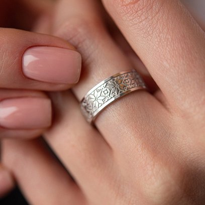 Обручальное кольцо "Вышиванка" в белом золоте 28931100 №12