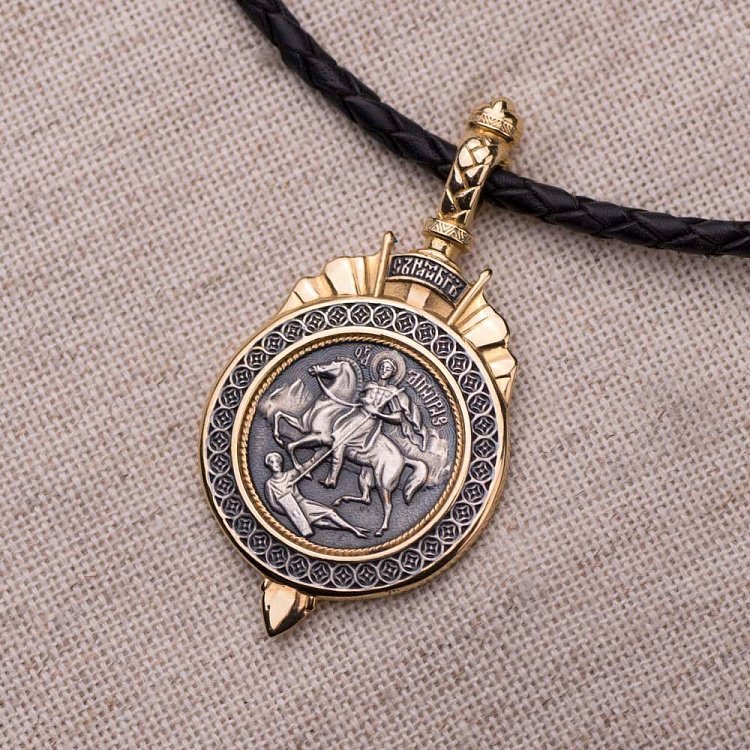 Серебряная подвеска "Димитрий Солунский" с позолотой 132390 от ювелирного магазина Оникс - 8