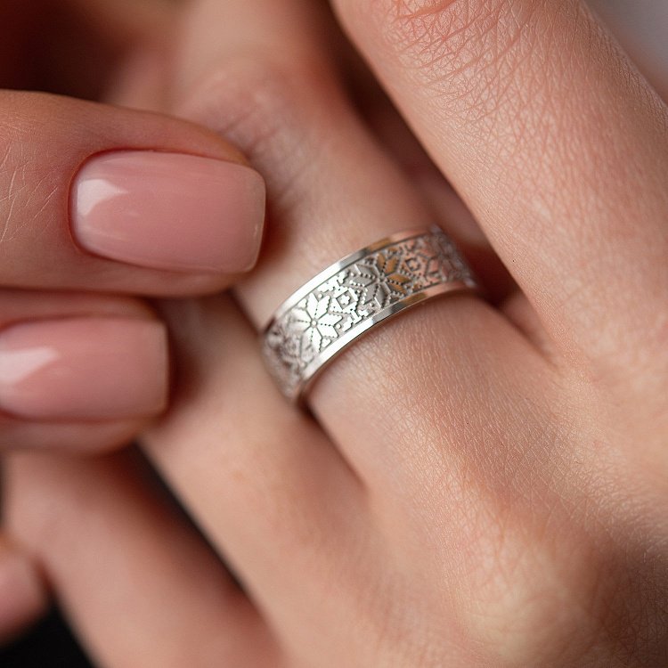 Обручальное кольцо "Вышиванка" в белом золоте 28931100 от ювелирного магазина Оникс - 12