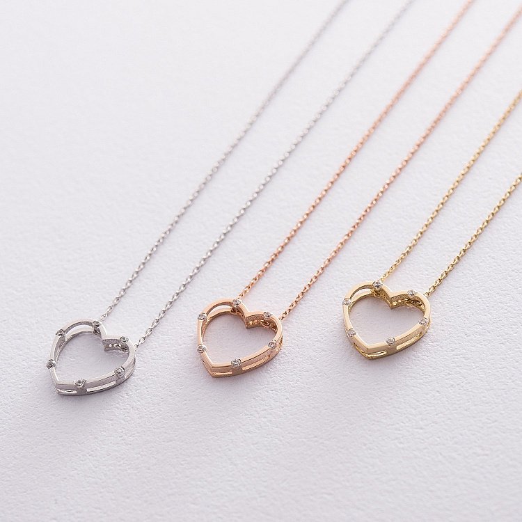 Золотое колье "Сердце" (фианит) кол01605 от ювелирного магазина Оникс - 2