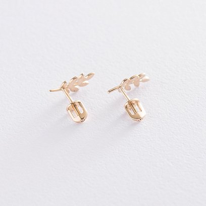 Золотые серьги - пусеты "Веточки" с06736 №4