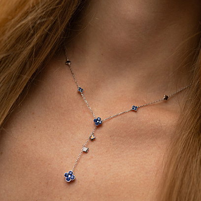 Золотое колье - галстук "Клевер" с бриллиантами и сапфирами колб0152lg №4