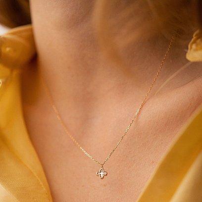 Золотое колье "Клевер" с перламутром кол02395 №4