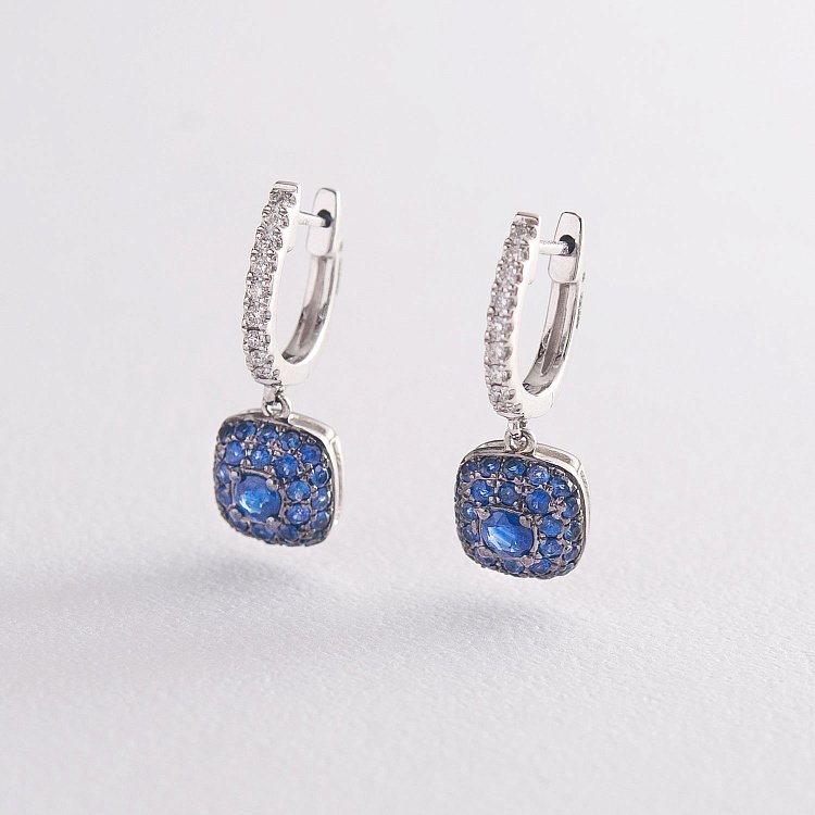 Золотые серьги с сапфирами и бриллиантами сб0102са от ювелирного магазина Оникс