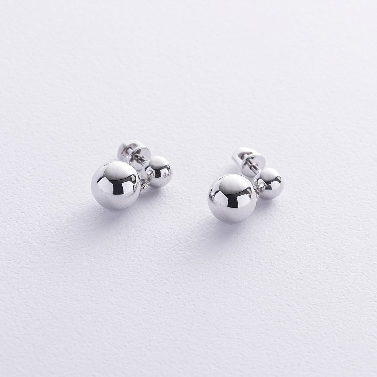 Серьги - пусеты "Margo" с шариками (белое золото) с08743 от ювелирного магазина Оникс
