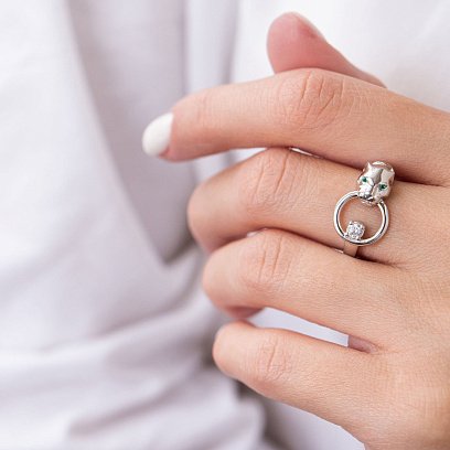 Каблучка "Пантера" в білому золоті (фіаніти) к06846 №2