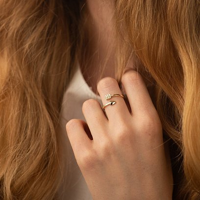 Каблучка "Стріла" в жовтому золоті (фіаніти) к08172 №6