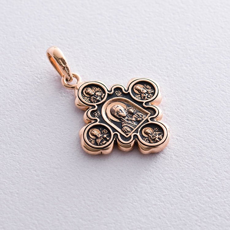 Золотий хрест "Спас Нерукотворний. Казанська ікона Божої Матері" п02672 від ювелірного магазину Онікс - 1