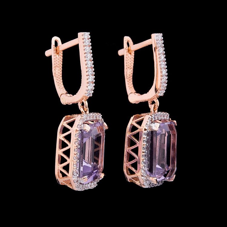 Золоті сережки з аметистом і фіанітами с02857 від ювелірного магазину Онікс - 2