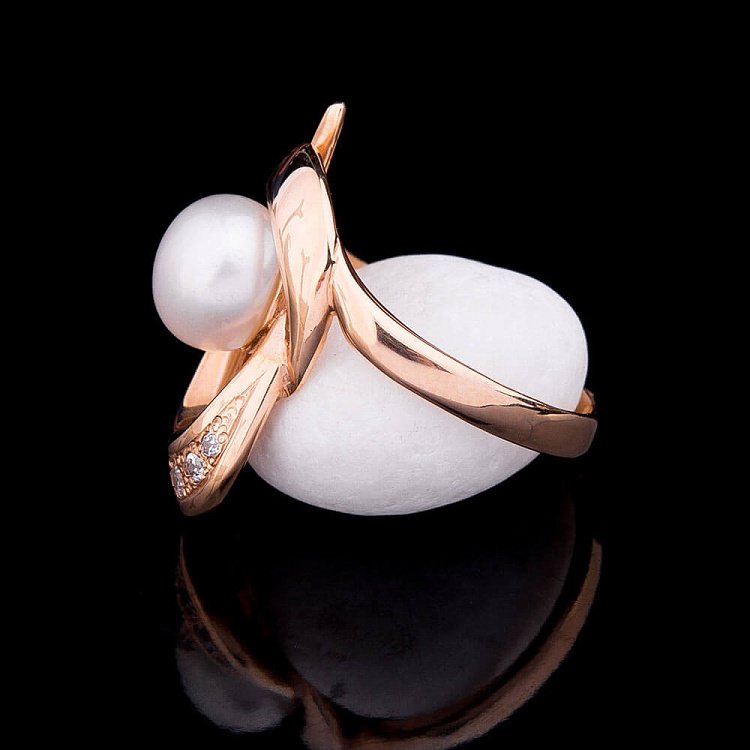 Каблучка з перлами і фіанітами к00495 - 4 Каблучка з перлами і фіанітами к00495 від ювелірного магазину Онікс - 4