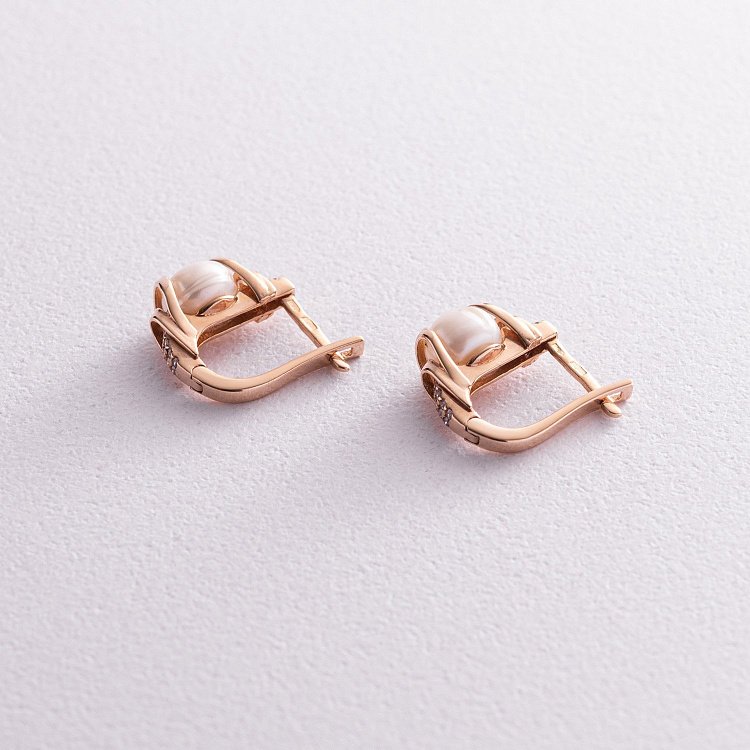 Золоті сережки (культ. прісн. перли, фіаніти) с04994 від ювелірного магазину Онікс - 3