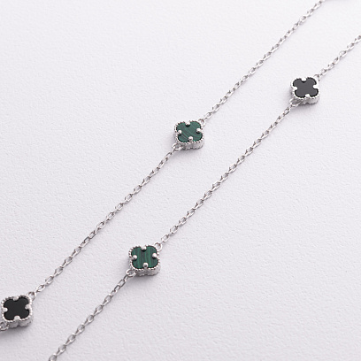 Срібне кольє "Конюшина" (онікс, малахіт) 181357