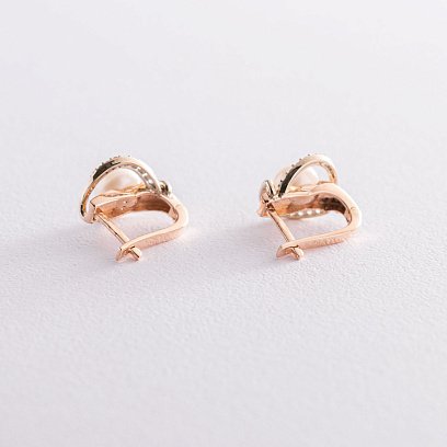 Золотые серьги (жемчуг, фианит) с05236 №4