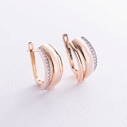 Золотые серьги с фианитами с06841