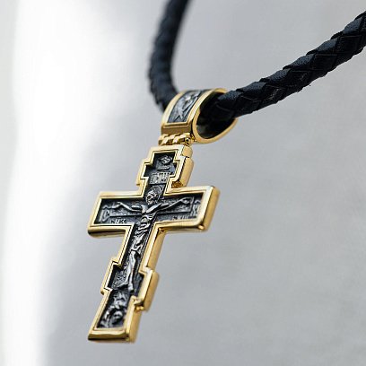 Срібний хрест "Розп'яття Христове. Молитва" 133053 №4