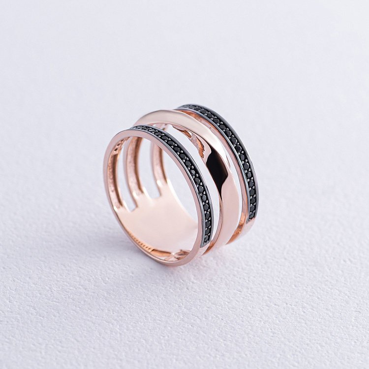 Кольцо в красном золоте (черные фианиты) к07043 от ювелирного магазина Оникс - 2