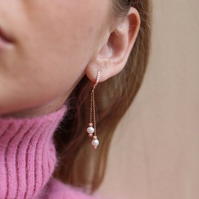 Золоті сережки Перли на ланцюжку с05677 №9