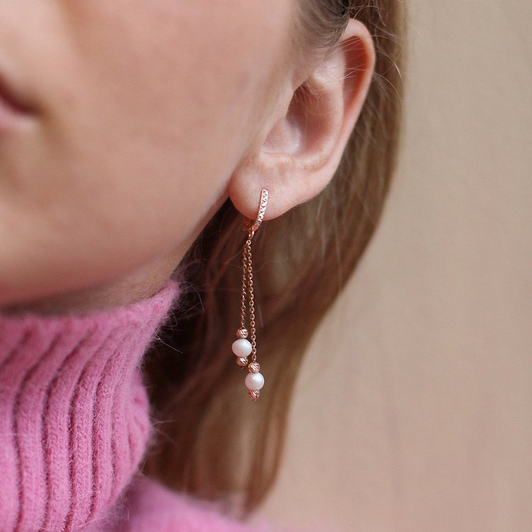 Золоті сережки Перли на ланцюжку с05677 від ювелірного магазину Онікс - 8