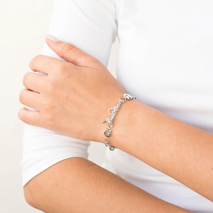 Золотий браслет "Сердечко і ключик" (фіаніти) б03431 від ювелірного магазину Онікс