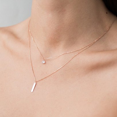 Двойное золотое колье с фианитом кол01527 №2