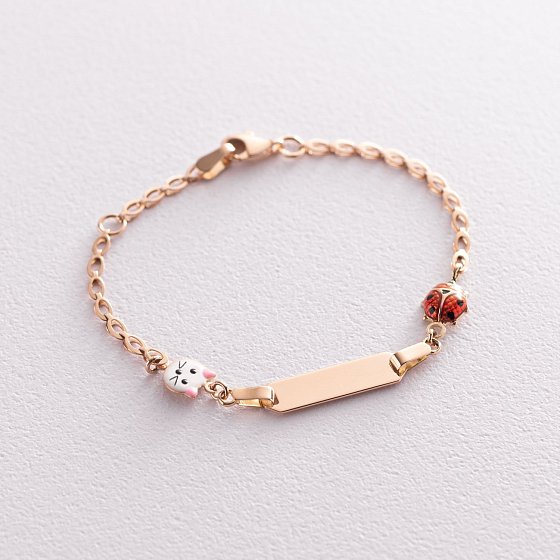 Золотий дитячий браслет "Hello Kitty і Божа корівка" з емаллю б04580