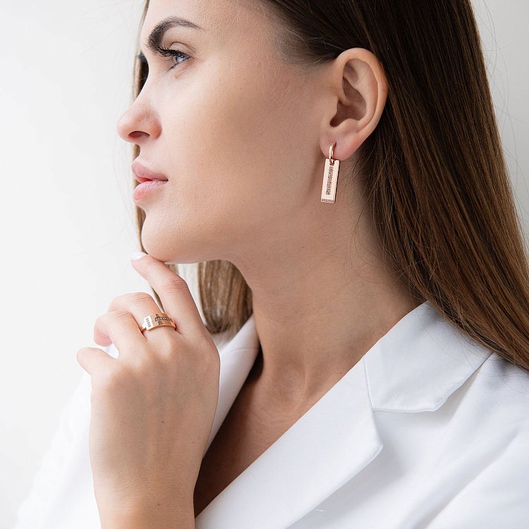 Сережки в червоному золоті з фіанітами с07163 від ювелірного магазину Онікс - 1