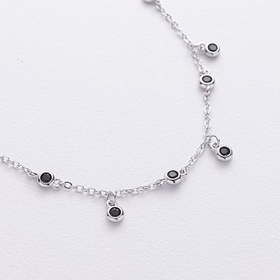 Серебряный браслет с черными фианитами на ногу 141789 №3