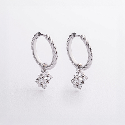 Золоті сережки - кільця "Конюшина" з фіанітами 2 в 1 с09531