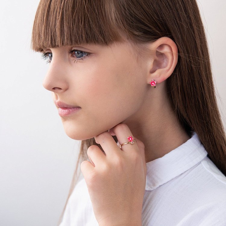 Детские золотые серьги "Цветочек" с03220 от ювелирного магазина Оникс - 3