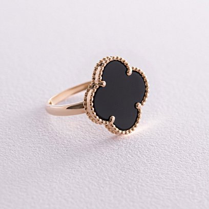 Золота каблучка "Конюшина" з оніксом к07151