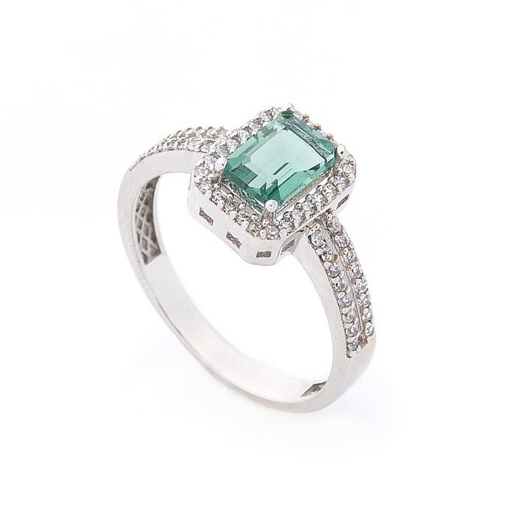 Золота каблучка з празіолітом і фіанітами к04634 Золота каблучка з празіолітом і фіанітами к04634 від ювелірного магазину Онікс