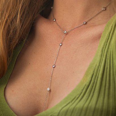 Серебряное колье - галстук с фианитами 908-01592 №4