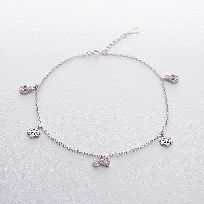 Серебряный браслет на ногу с фианитами 14932