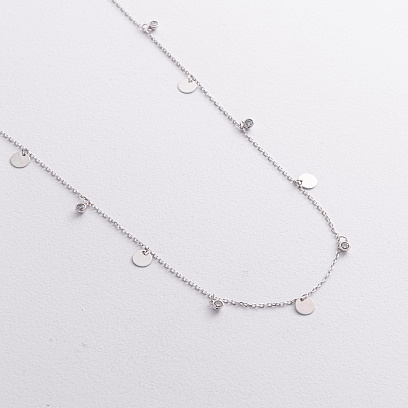 Колье "Монетки" в белом золоте (фианиты) кол02627