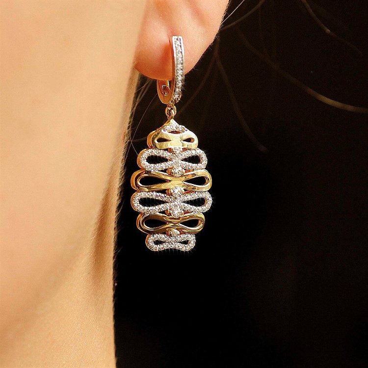 Женские серьги из белого и желтого золота с фианитами с02755 от ювелирного магазина Оникс - 4